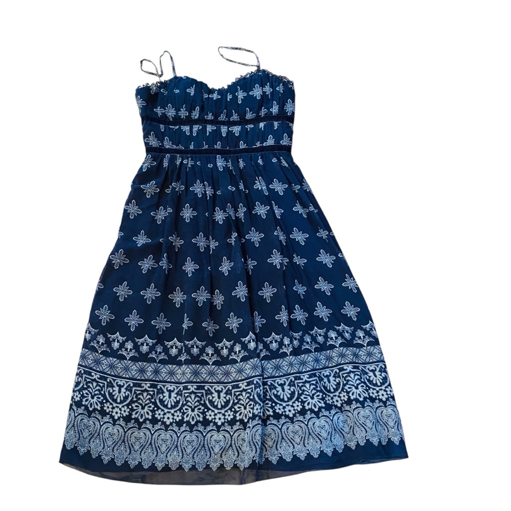 MAX & CLEO Blue Silk Coquette Girl Printed Cocktail Dress